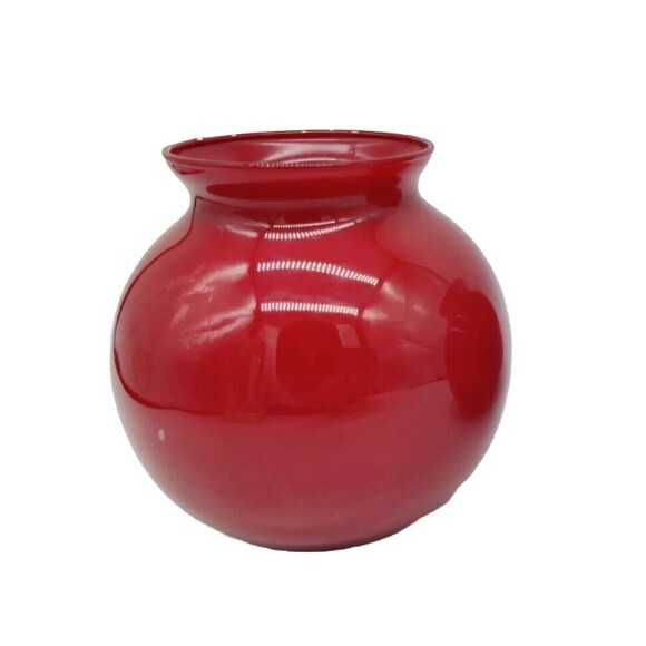 Vintage Red Ruby Ball Vase Jar Decorative Decor Glass Mexico 4"   Round Pretty - Picture 2 of 10